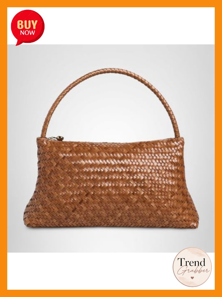 Leather Satchel Shoulder Bag - Gold Hardware - Zip Top Closure